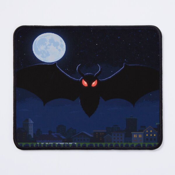 Item preview, Pixel Mothman Flying Over Rooftops – Retro Arcade Night Scene with Glowing Red Eyes & Moonlit Sky designed and sold by Emmachenn / WineDronk Shop.