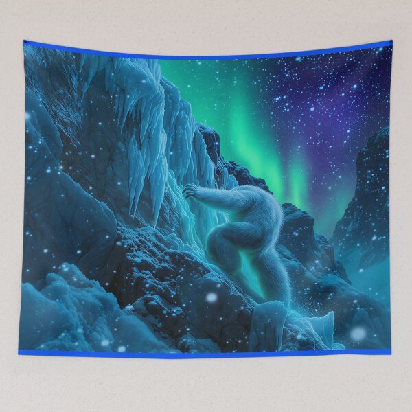 Item preview, Epic Yeti Climbing Himalayan Cliff with Aurora – Fantasy Ice Dragon Elements & Glowing Snow in High Detail designed and sold by Emmachenn / WineDronk Shop.