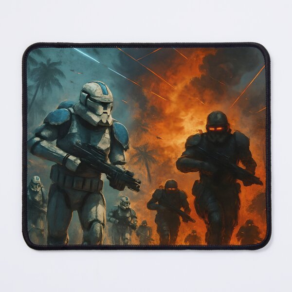 Item preview, Sci-Fi Galactic Battle Design | Clone Troopers vs Dark Troopers in Futuristic Jungle | Gritty Laser Action Sci-Fi Art Print designed and sold by ShopAyejaeys.