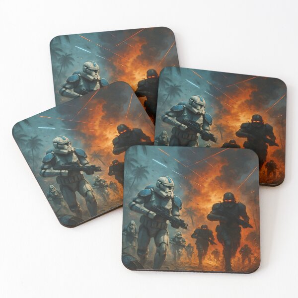 Item preview, Sci-Fi Galactic Battle Design | Clone Troopers vs Dark Troopers in Futuristic Jungle | Gritty Laser Action Sci-Fi Art Print designed and sold by ShopAyejaeys.