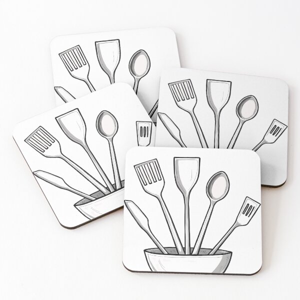 Item preview, Modern black and white kitchen utensil art designed and sold by FaceArt treasures.