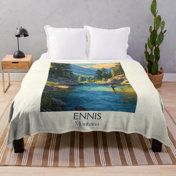 Item preview, Ennis Montana Retro Travel Poster | Fly Fishing Art designed and sold by TuncGK.