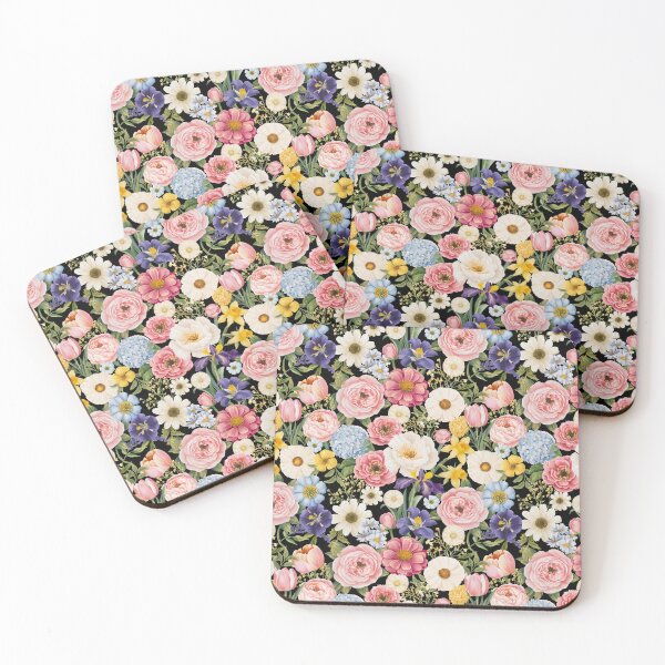 Item preview, Spring Florals black designed and sold by Bloomie Studio.