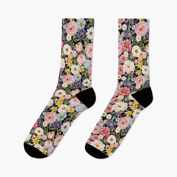 Item preview, Spring Florals black designed and sold by Bloomie Studio.