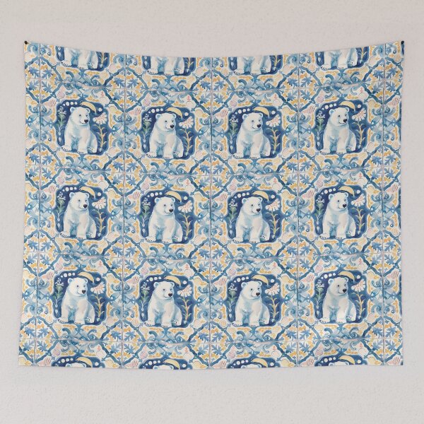 Item preview, Cute Polar Bear Portuguese Tile – Winter Animal Pattern designed and sold by imaginefountain.