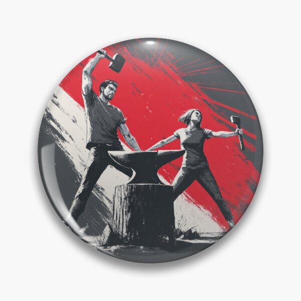 Item preview, Forging Strength Together – Minimalist Blacksmith Teamwork Art Print designed and sold by MooDigitalArt.