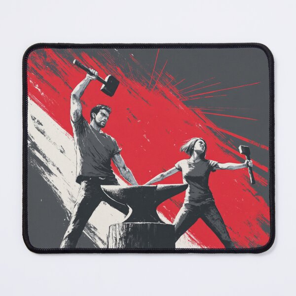 Item preview, Forging Strength Together – Minimalist Blacksmith Teamwork Art Print designed and sold by MooDigitalArt.