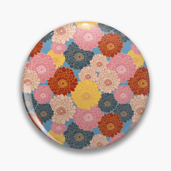 Item preview, Bold vibrant retro vintage vibe large floral blooms all over on blue background  designed and sold by PrettywithColor.