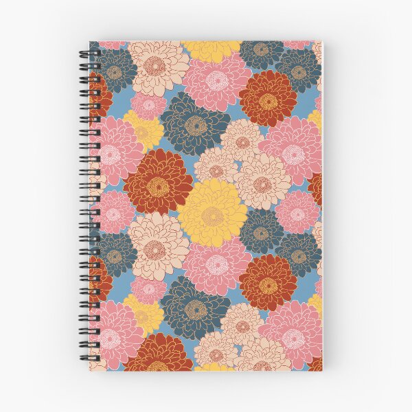 Item preview, Bold vibrant retro vintage vibe large floral blooms all over on blue background  designed and sold by PrettywithColor.