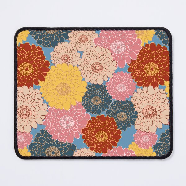 Item preview, Bold vibrant retro vintage vibe large floral blooms all over on blue background designed and sold by PrettywithColor.