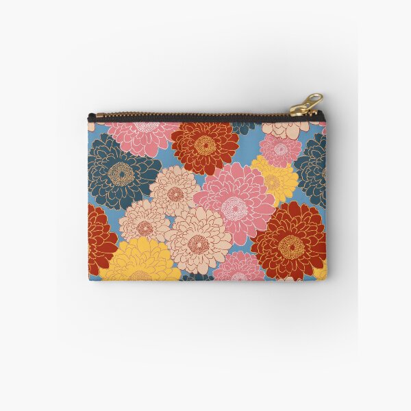 Item preview, Bold vibrant retro vintage vibe large floral blooms all over on blue background  designed and sold by PrettywithColor.