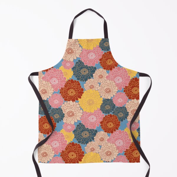 Item preview, Bold vibrant retro vintage vibe large floral blooms all over on blue background designed and sold by PrettywithColor.