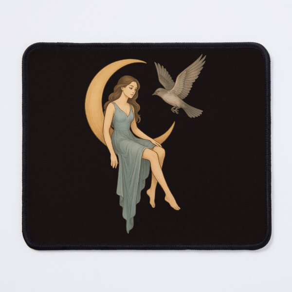 Item preview, Crescent Serenade: Young Woman on the Moon with a Soaring Bird designed and sold by Tadeusz1.