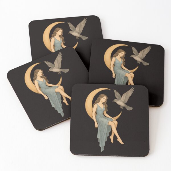 Item preview, Crescent Serenade: Young Woman on the Moon with a Soaring Bird designed and sold by Tadeusz1.