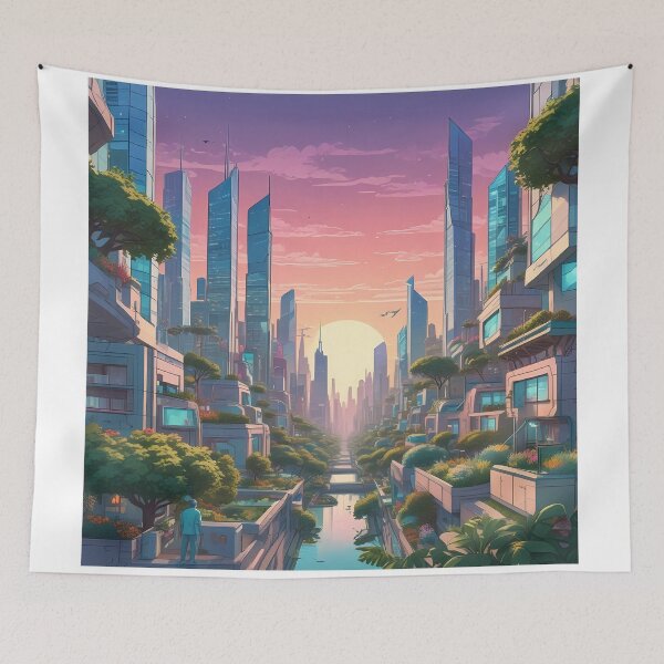Item preview, Solarpunk Skyline – Green Future City designed and sold by Zenthosprint.
