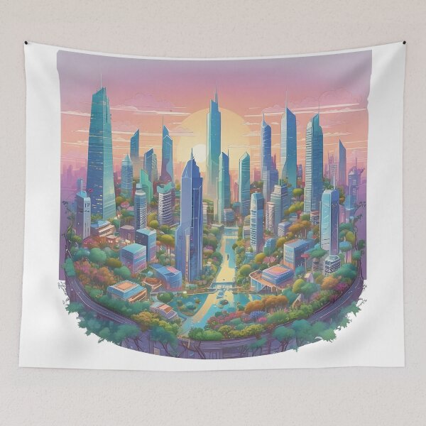 Item preview, Solarpunk Skyline – Green Future City designed and sold by Zenthosprint.