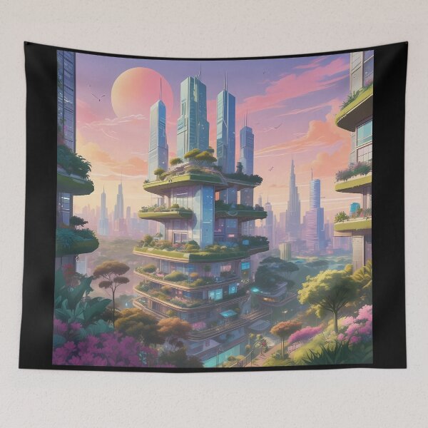 Item preview, Solarpunk Skyline – Green Future City designed and sold by Zenthosprint.