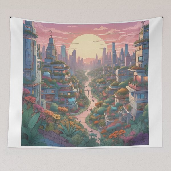 Item preview, Solarpunk Skyline – Green Future City designed and sold by Zenthosprint.