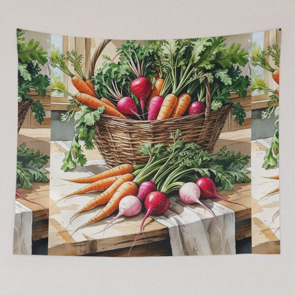 Item preview, Morning Harvest – Rustic Carrots & Radishes Cottagecore Art designed and sold by Deezyned.