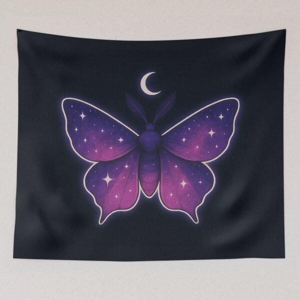 Item preview, Celestial Purple Moth Under Crescent Moon – Cosmic Night Sky Illustration designed and sold by Zee's Whimsical Wonders.