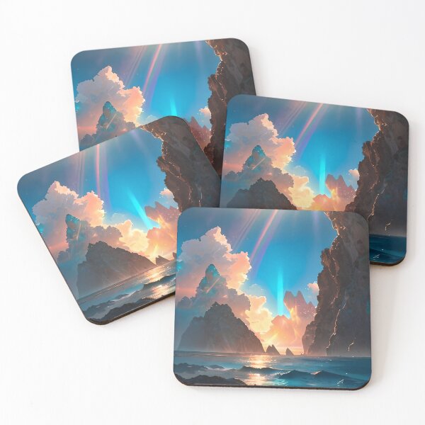 Item preview, Sunset Over Crystal Shores – Majestic Fantasy Seascape with Rainbow Light designed and sold by ArtscapeProductions.