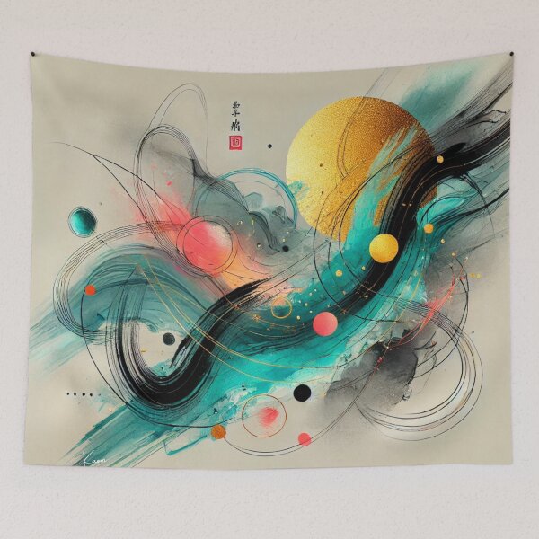 Item preview, “Cosmic Wave of Turquoise, Gold, and Coral – Abstract Energy Art” designed and sold by Zenlines by Ralf Gradl.