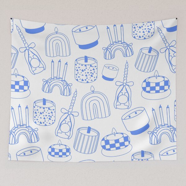 Item preview, Doodle blue vintage candles designed and sold by Luamor.
