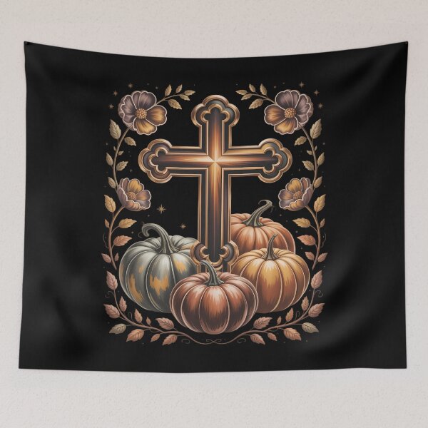 Item preview, Boho Floral Pumpkin Cross Fall Jesus Christian Faith Autumn designed and sold by blueyeeti.