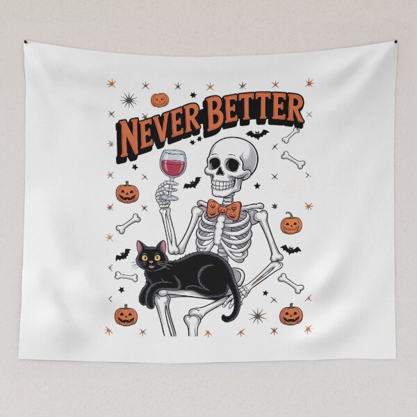 Item preview, Halloween Never Better Skeleton Cat Skull Fall Bow designed and sold by blueyeeti.
