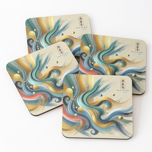 Item preview, “Golden Current – Turquoise, Blue & Coral in Motion” designed and sold by Zenlines by Ralf Gradl.