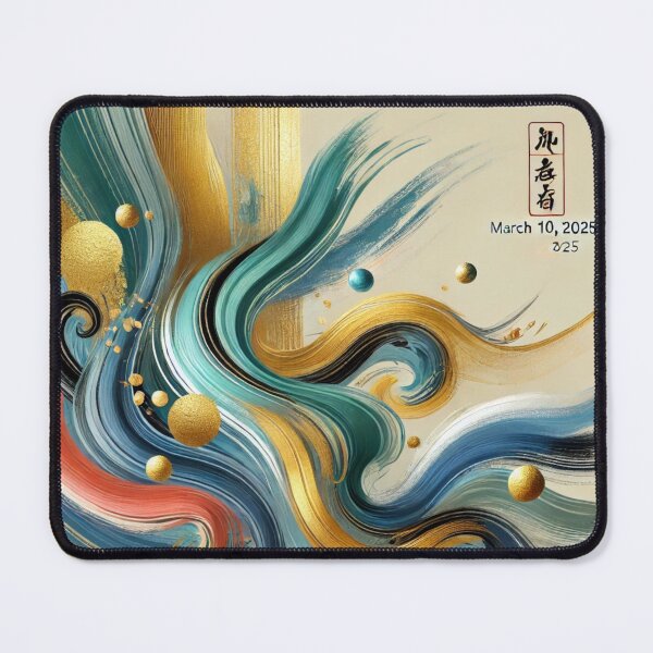Item preview, “Golden Current – Turquoise, Blue & Coral in Motion” designed and sold by Zenlines by Ralf Gradl.