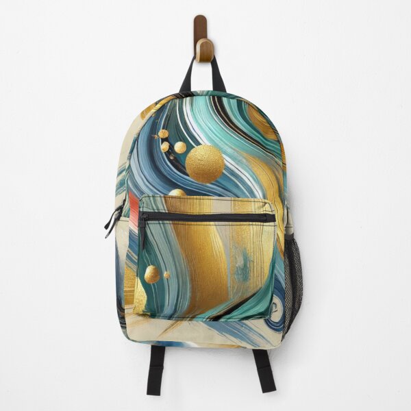 Item preview, “Golden Current – Turquoise, Blue & Coral in Motion” designed and sold by Zenlines by Ralf Gradl.