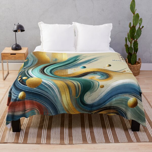 Item preview, “Golden Current – Turquoise, Blue & Coral in Motion” designed and sold by Zenlines by Ralf Gradl.