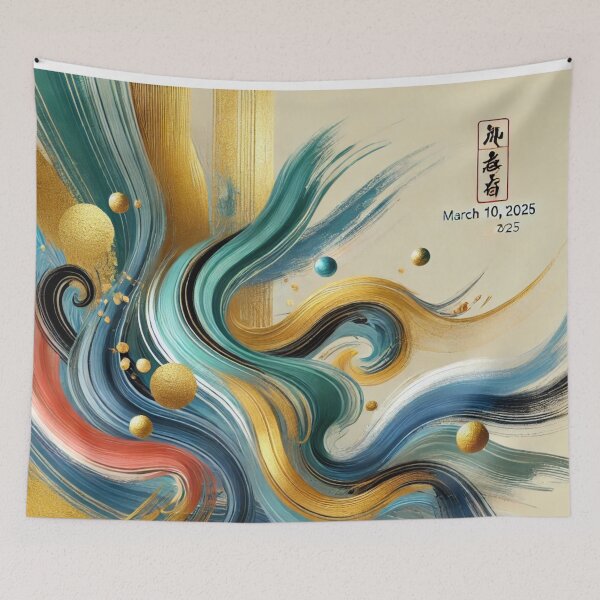 Item preview, “Golden Current – Turquoise, Blue & Coral in Motion” designed and sold by Zenlines by Ralf Gradl.