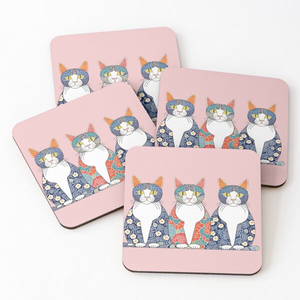 Item preview, Floral Navy and Red Cats – Japanese Patterned Trio designed and sold by LEO'S CREATURE　れおずくりーちゃー.