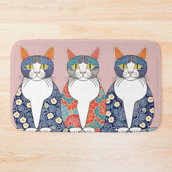 Item preview, Floral Navy and Red Cats – Japanese Patterned Trio designed and sold by LEO'S CREATURE　れおずくりーちゃー.