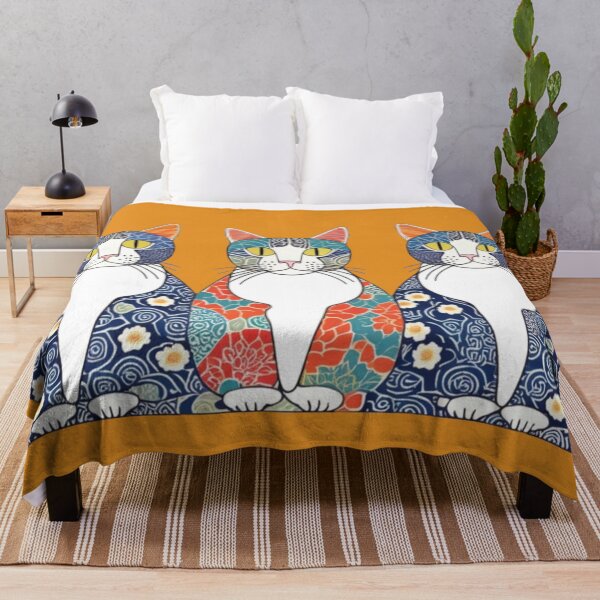 Item preview, Floral Navy and Red Cats – Japanese Patterned Trio designed and sold by LEO'S CREATURE れおずくりーちゃー.
