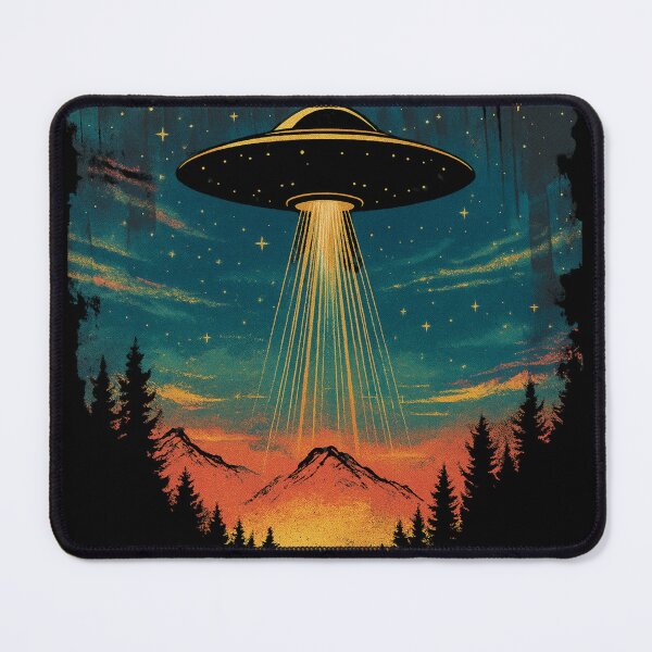 Item preview, Retro UFO Encounter in the Forest at Sunset designed and sold by TeeJungleStudio.