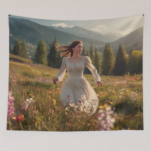 Aperçu de l'œuvre Bloom and Breeze: Victorian Woman Meadow Scene créée et vendue par BlareBlare.