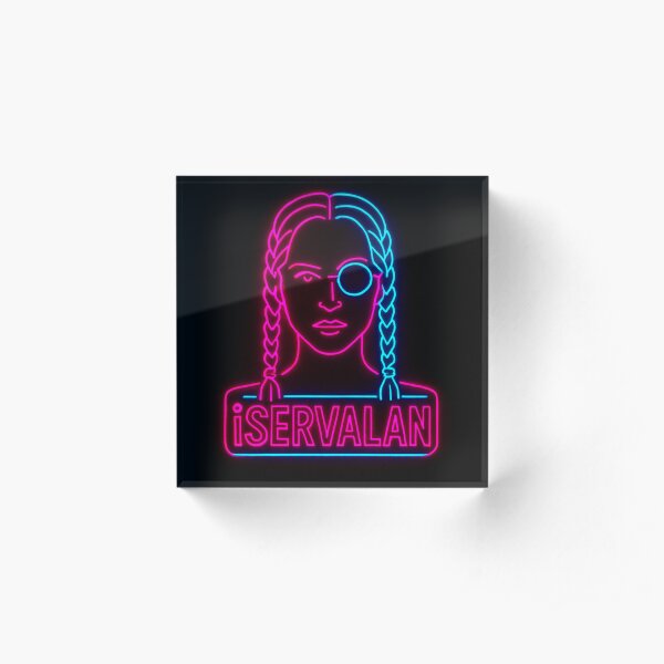 Cyan and Pink Lady with Monocle Neon Collection Tale Teller Club Merch Acrylic Block