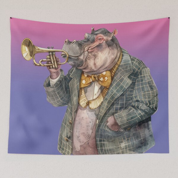 Item preview, funny hippo playing the trumpet designed and sold by Mauswohn.