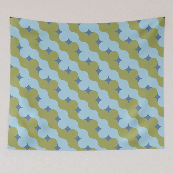 Item preview, Retro Geometric Waves Light Blue Olive Green Blue Medium Scale designed and sold by lamaddalena.