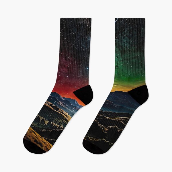 Item preview, Aurora and Milky Way over a mountain valley designed and sold by PixelParadies.