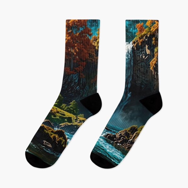 Item preview, Autumn waterfall under the starry sky designed and sold by PixelParadies.