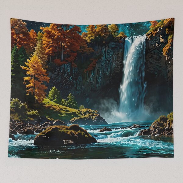 Item preview, Autumn waterfall under the starry sky designed and sold by PixelParadies.