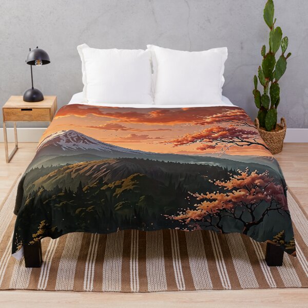 Item preview, Cherry blossoms and snow-capped mountains at sunset designed and sold by PixelParadies.