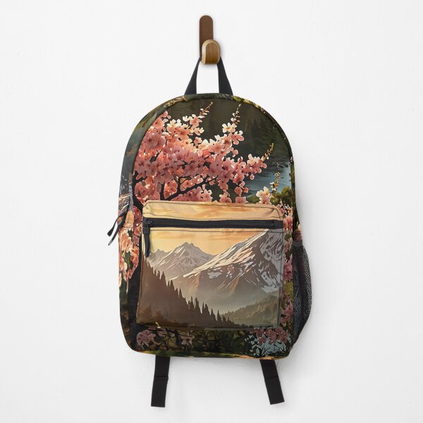 Item preview, Blossoming cherry trees in a mountain valley designed and sold by PixelParadies.