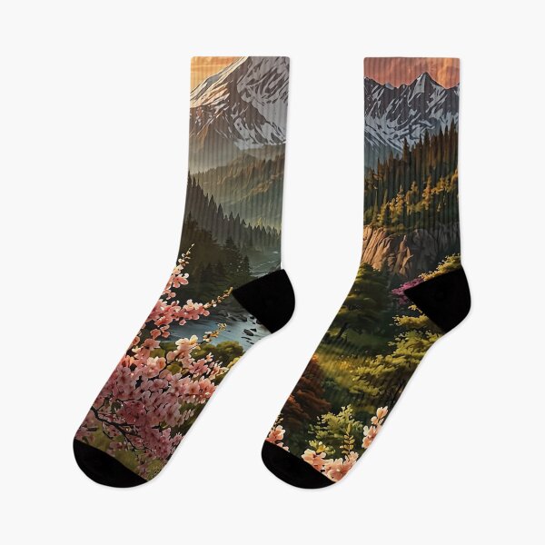 Item preview, Blossoming cherry trees in a mountain valley designed and sold by PixelParadies.