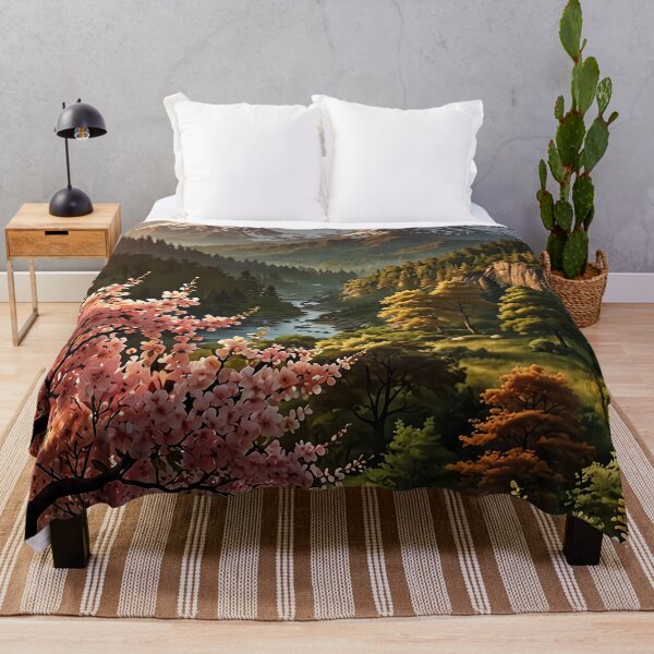 Item preview, Blossoming cherry trees in a mountain valley designed and sold by PixelParadies.