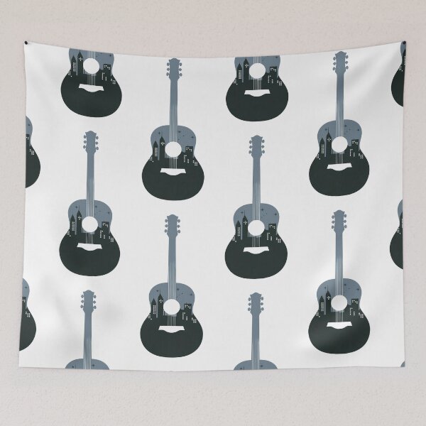 Aperçu de l'œuvre T-shirt minimaliste avec silhouette urbaine et guitare – Urban Music Design créée et vendue par HAFIZ-DP.